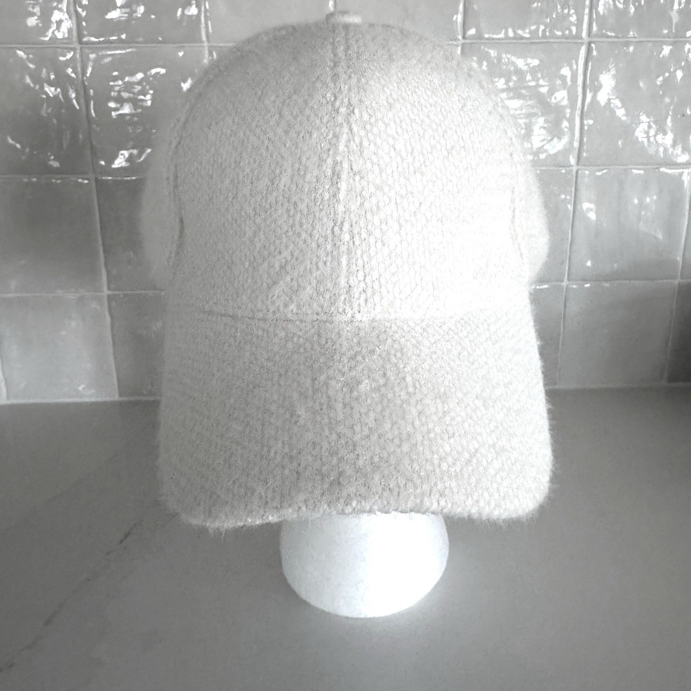 Anthropologie Textured Fuzzy Cap Women Ivory Cream Winter Adjustable Hat